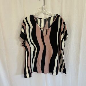 SHEIN Black, Pink, and White Wavy Striped Blouse